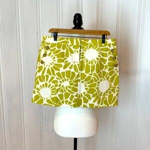 J.CREW anis green and large white flower pattern skirt 9.2